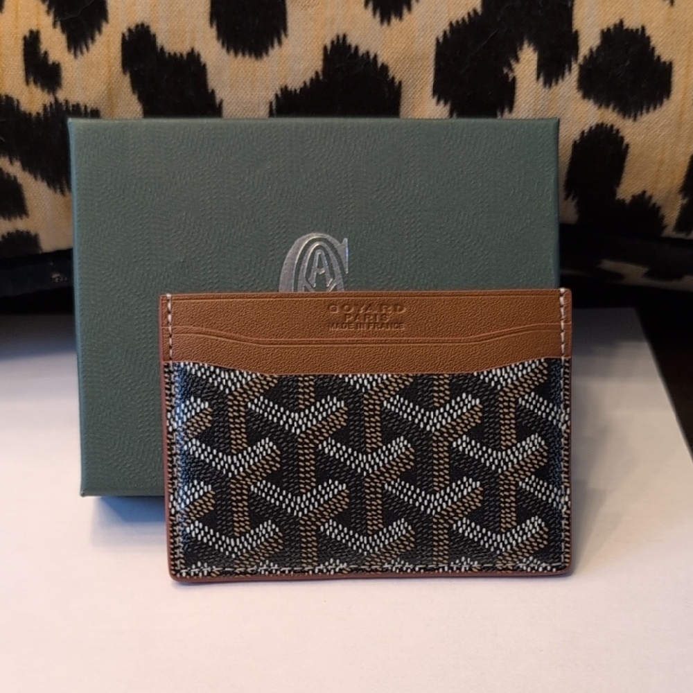 Brown & Black Patterned Leather Card Holder - Designer Style